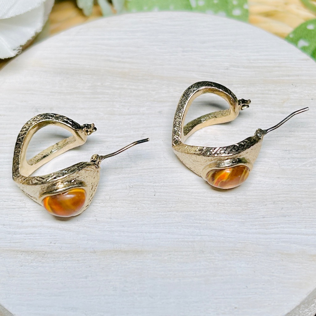 Elegant Vintage Kenneth Cole Reaction Brown Agate Stone Gold Tone Earrings 25$